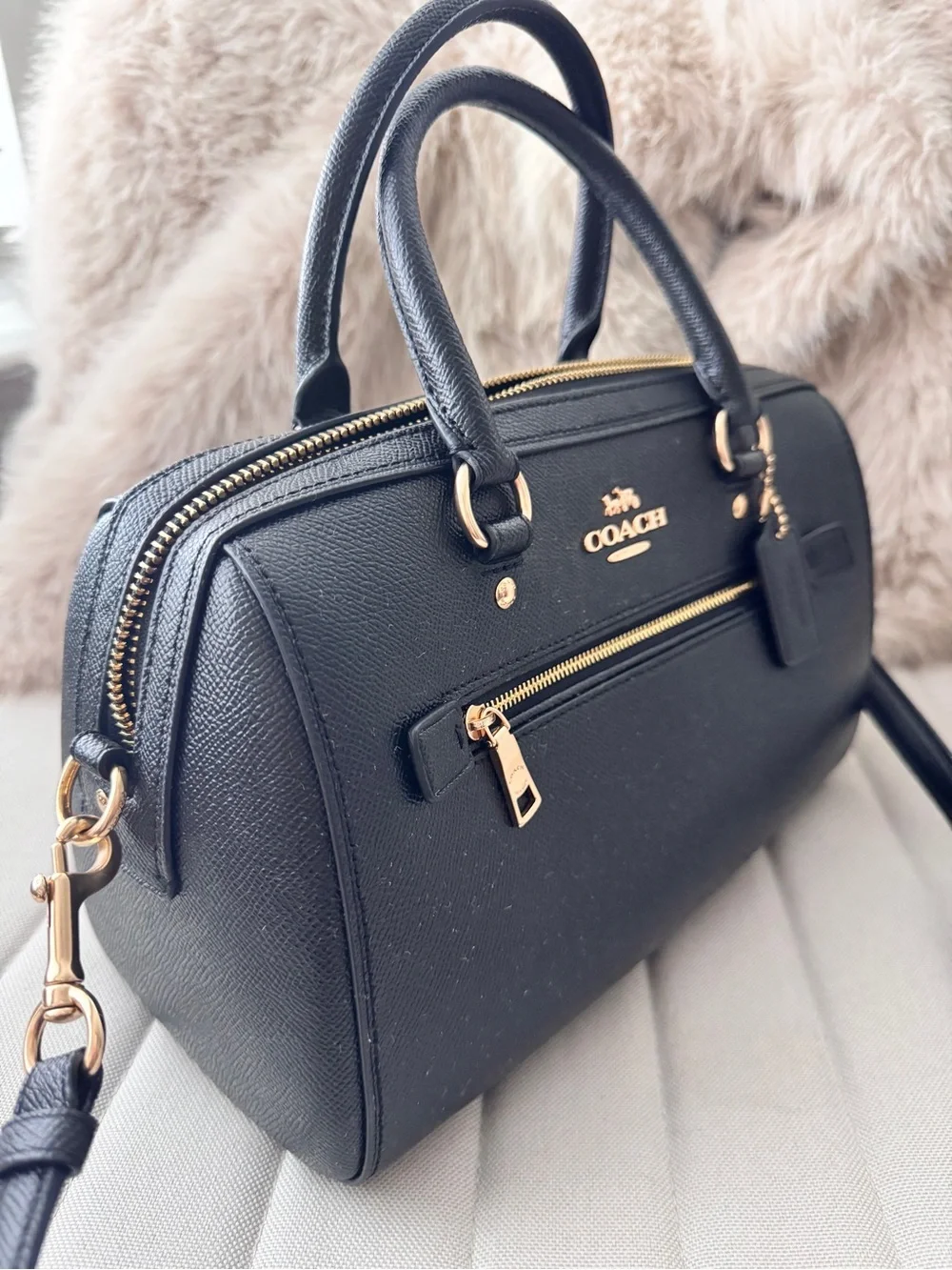 Coach Rowan Satchel Black with Gold Hardware